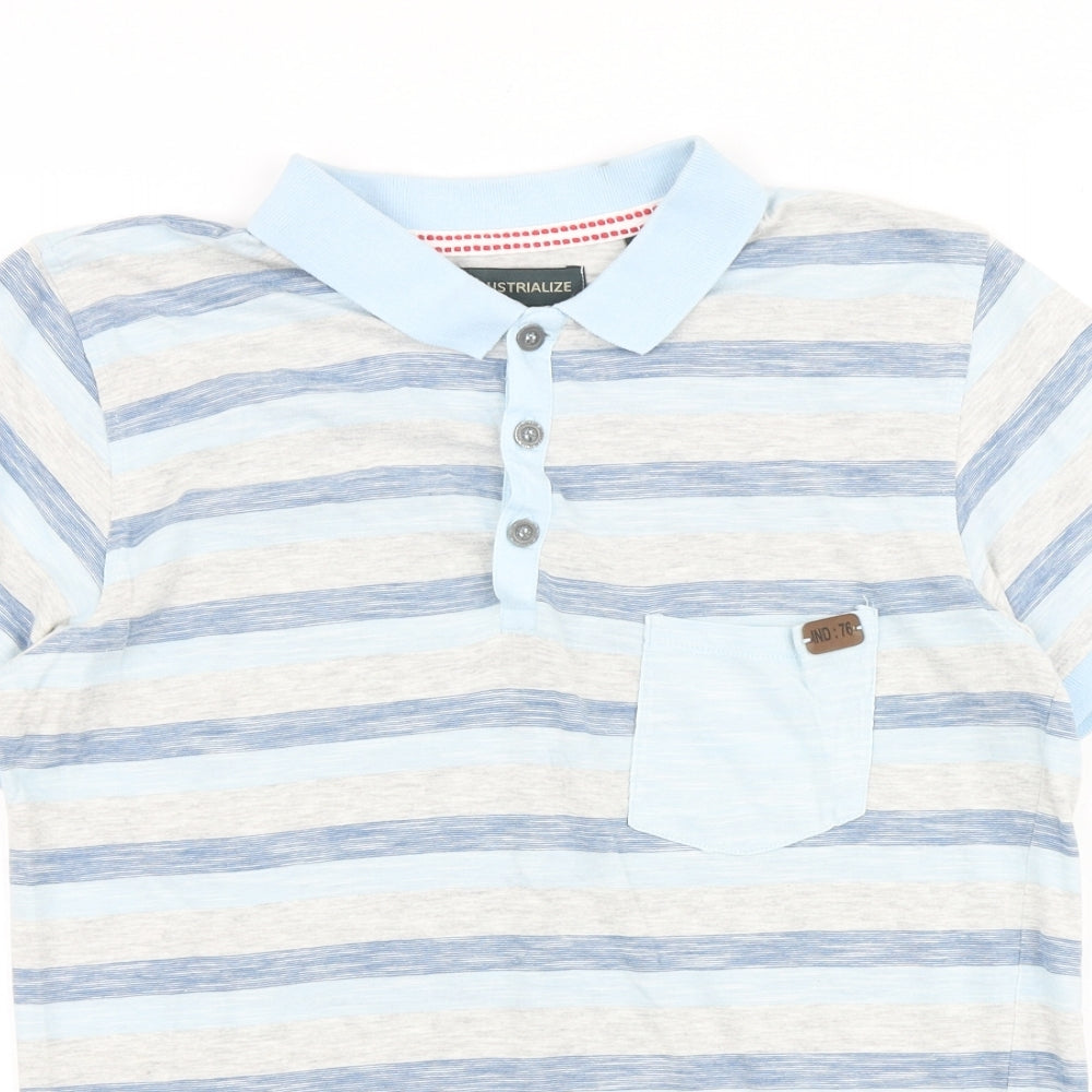 Industrialize Mens Blue Striped Cotton Polo Size M Collared Button