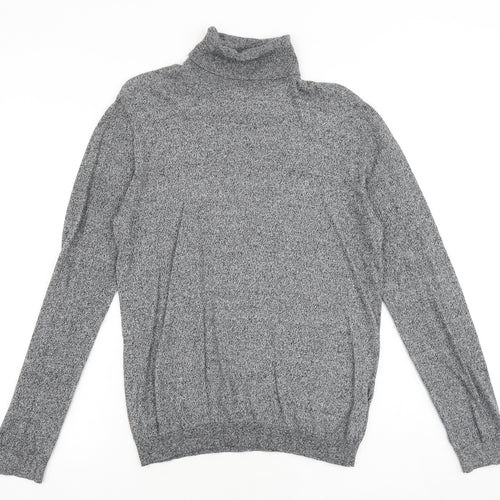 Topman Mens Grey Roll Neck Cotton Pullover Jumper Size M Long Sleeve