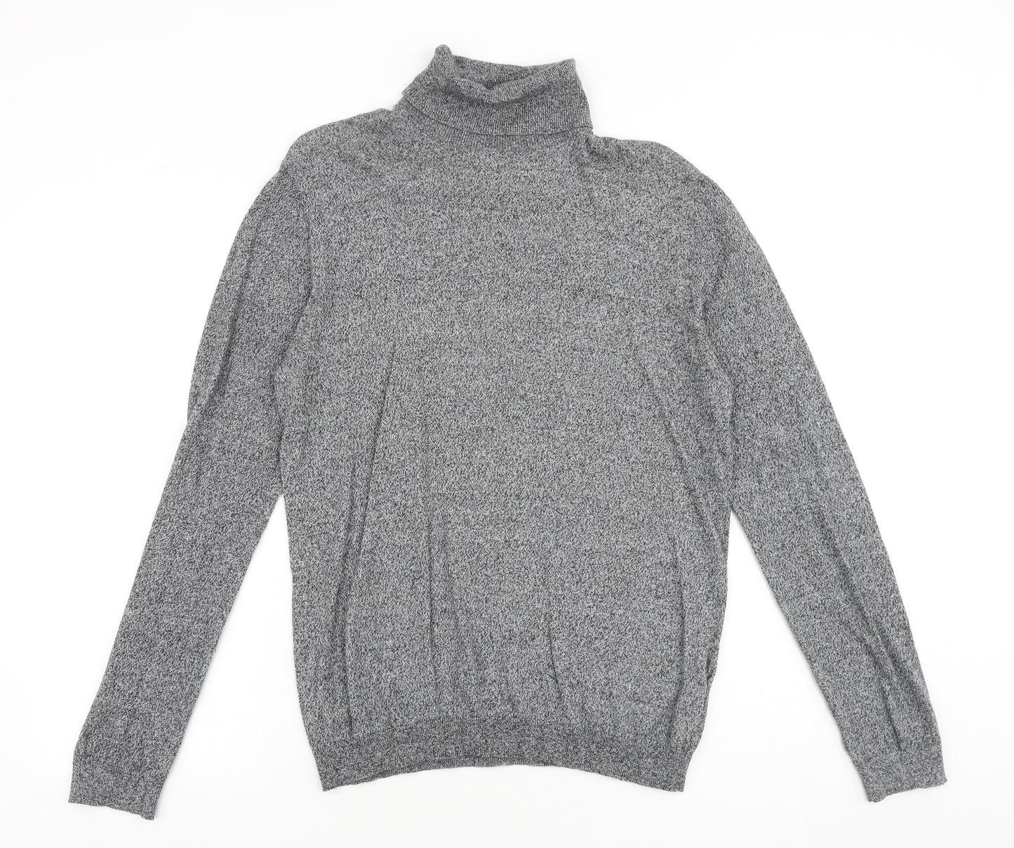 Topman Mens Grey Roll Neck Cotton Pullover Jumper Size M Long Sleeve