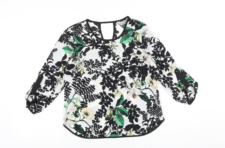 Dorothy Perkins Womens Black Floral Polyester Basic Blouse Size 8 Boat Neck