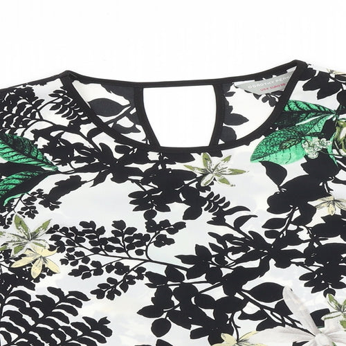 Dorothy Perkins Womens Black Floral Polyester Basic Blouse Size 8 Boat Neck