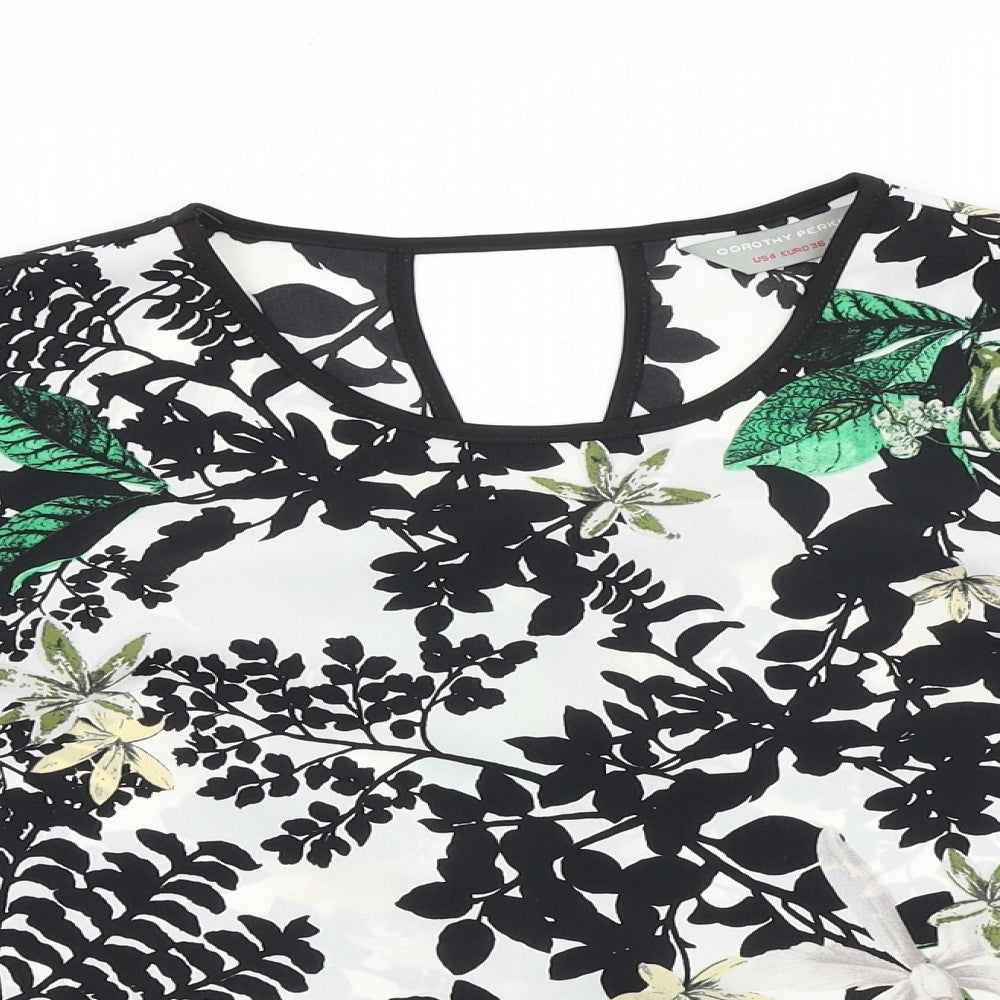 Dorothy Perkins Womens Black Floral Polyester Basic Blouse Size 8 Boat Neck