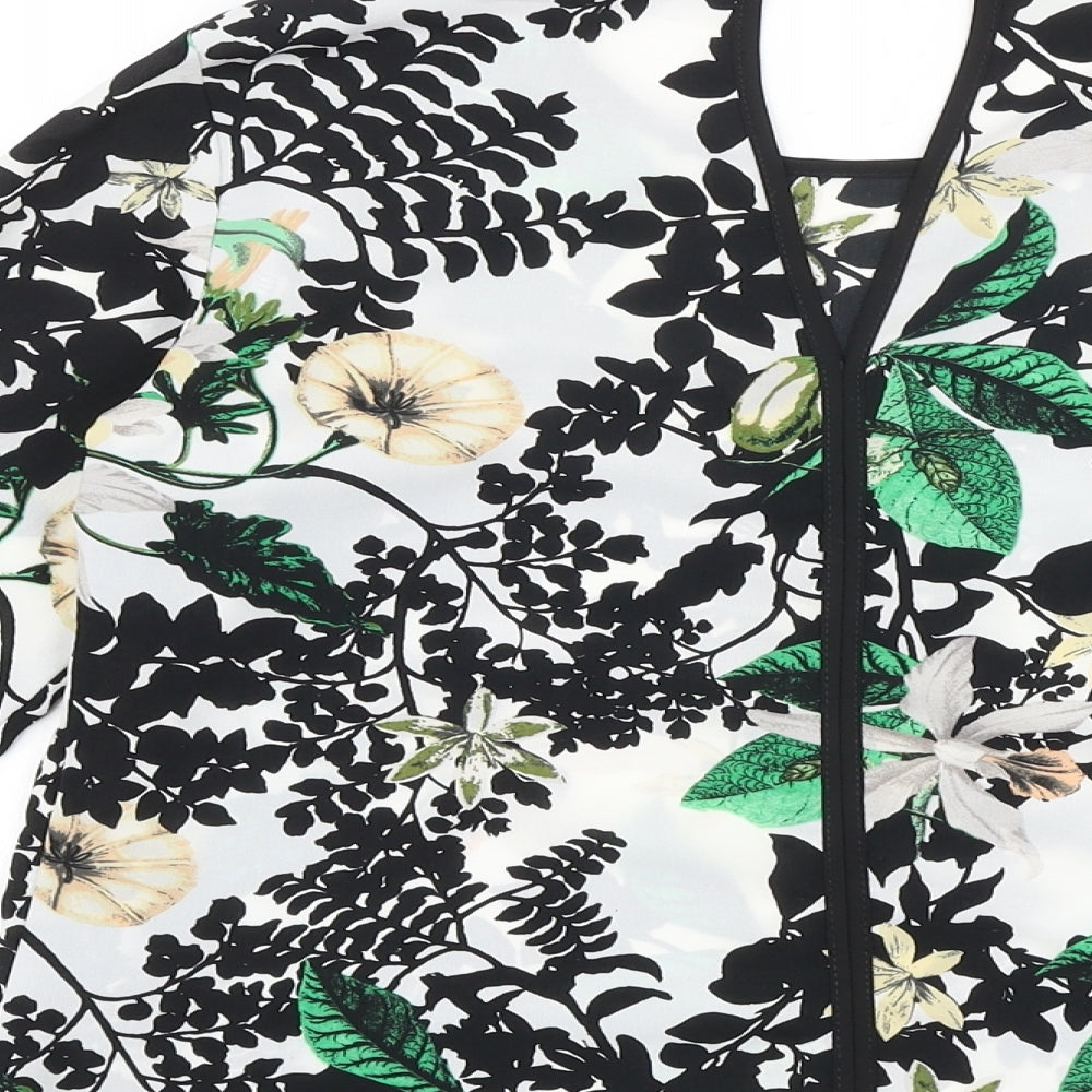 Dorothy Perkins Womens Black Floral Polyester Basic Blouse Size 8 Boat Neck