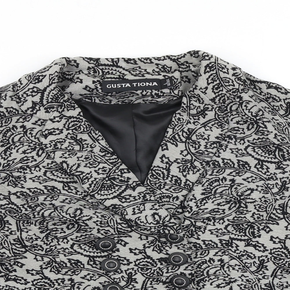 Gusta Tiona Womens Grey Floral Polyester Jacket Blazer Size L