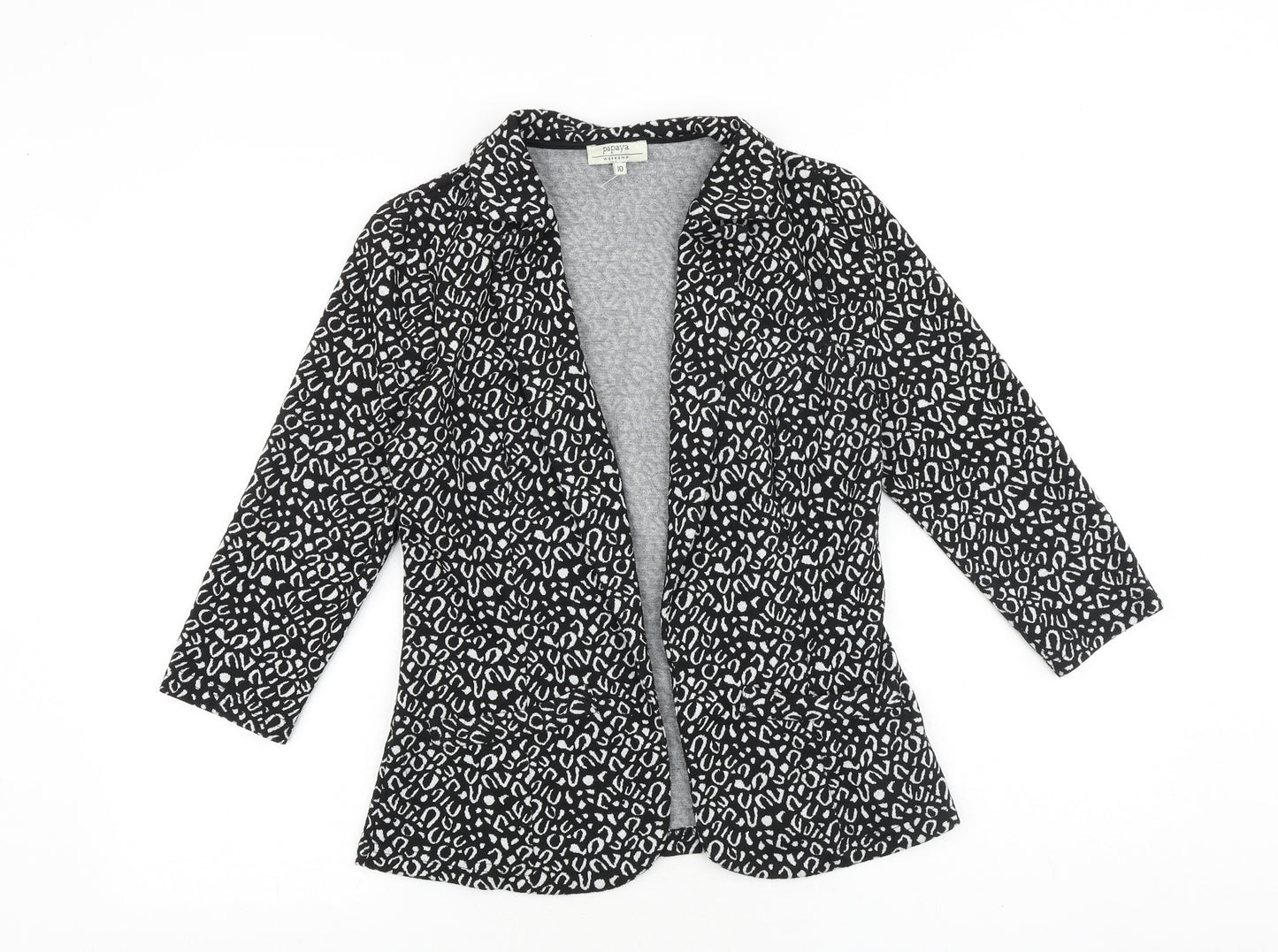 Papaya Womens Black V-Neck Geometric Polyester Cardigan Jumper Size 10
