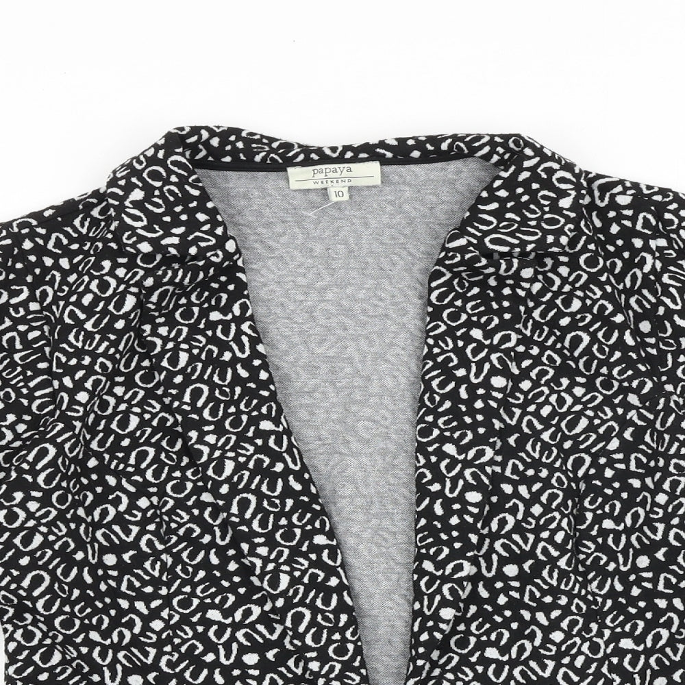 Papaya Womens Black V-Neck Geometric Polyester Cardigan Jumper Size 10