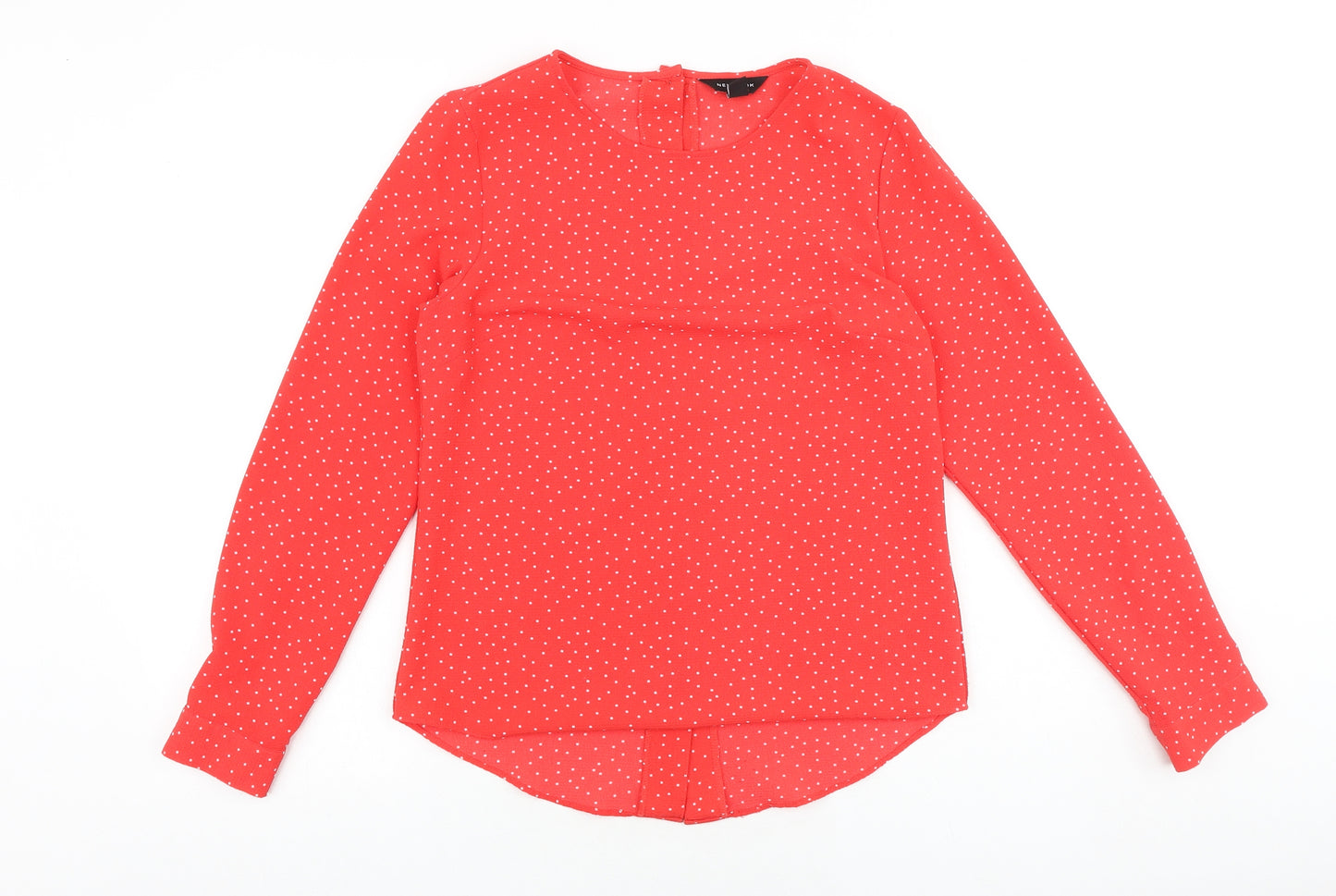 New Look Womens Red Geometric Polyester Basic Blouse Size 10 Round Neck