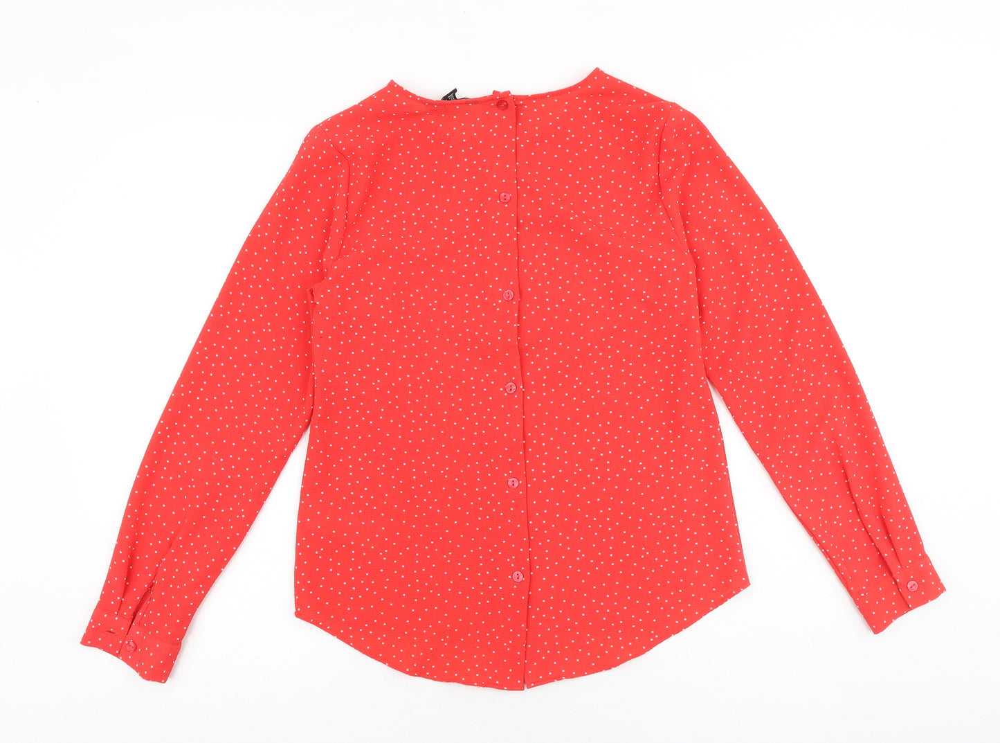 New Look Womens Red Geometric Polyester Basic Blouse Size 10 Round Neck