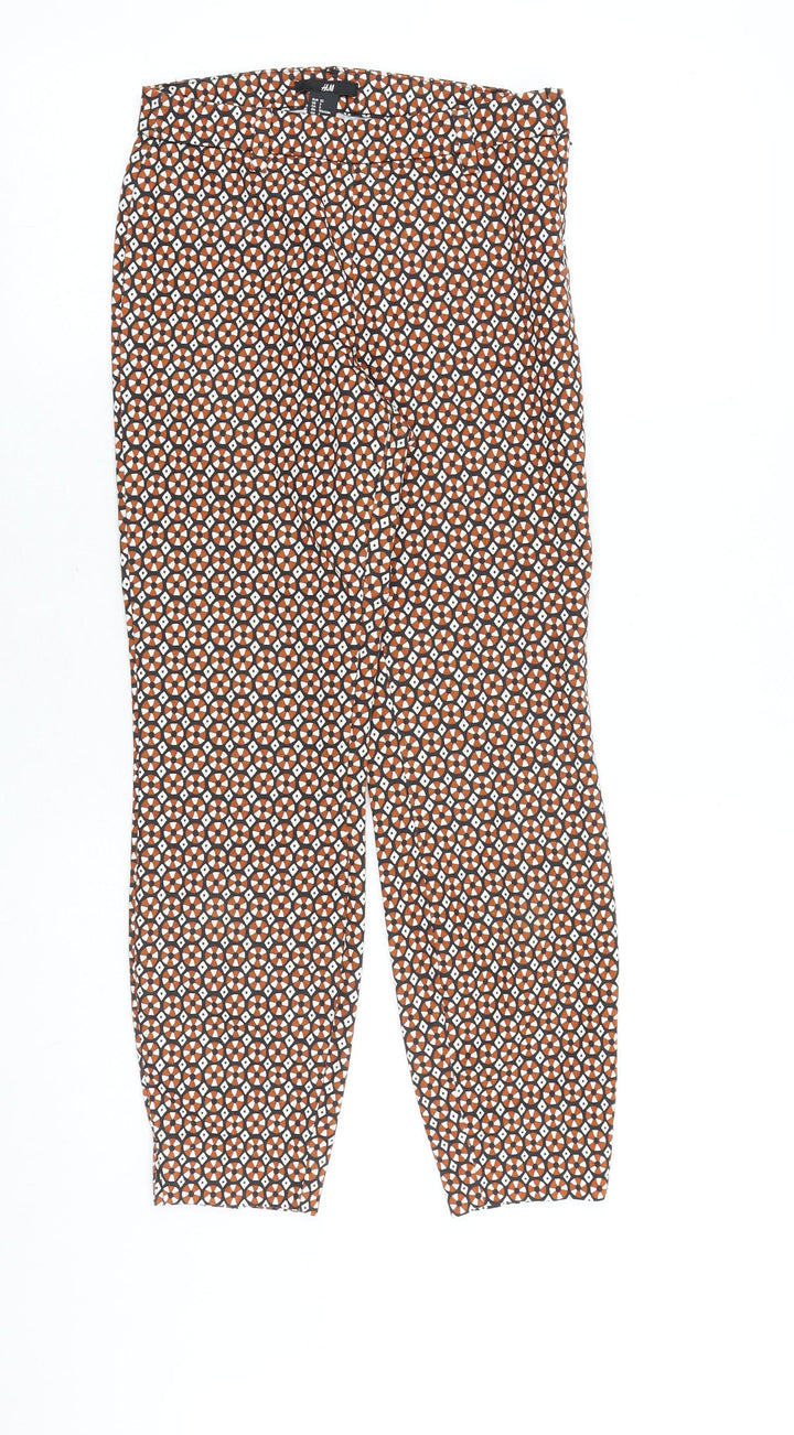 H&M Womens Multicoloured Geometric Cotton Trousers Size 4 Regular Zip