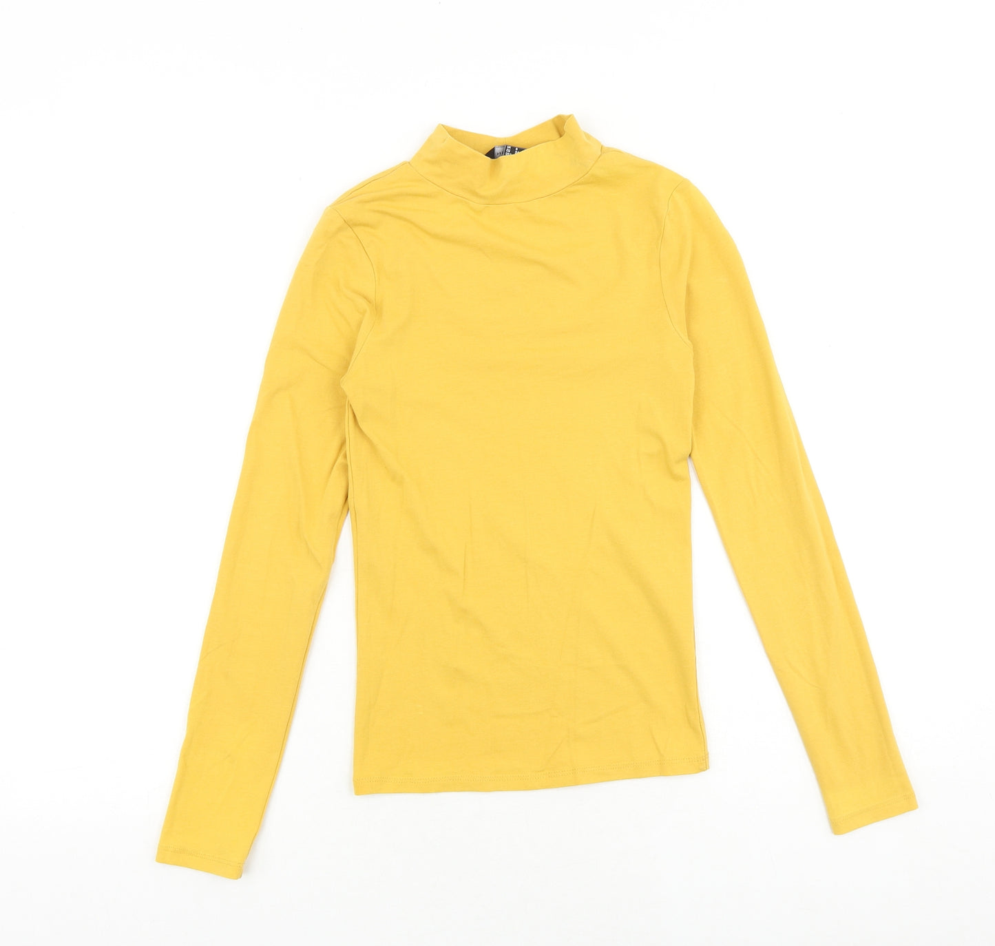 New Look Womens Yellow Cotton Basic T-Shirt Size 6 Mock Neck