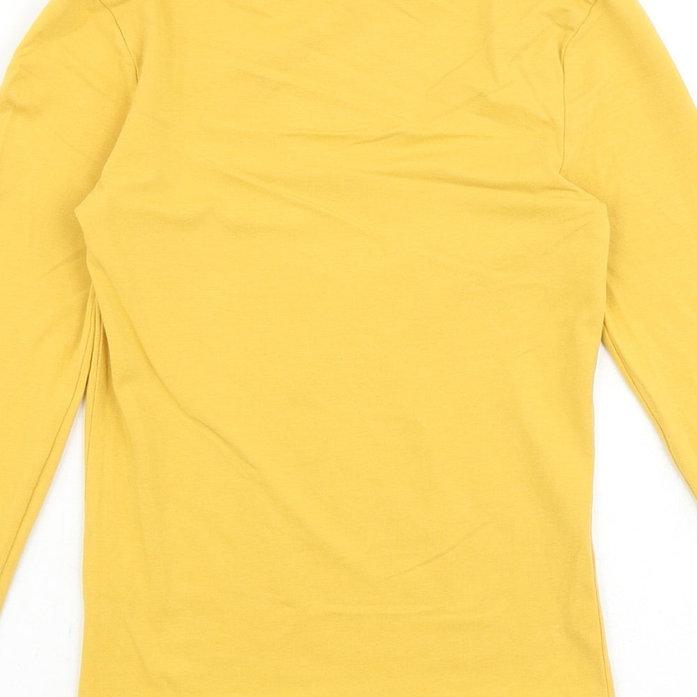 New Look Womens Yellow Cotton Basic T-Shirt Size 6 Mock Neck