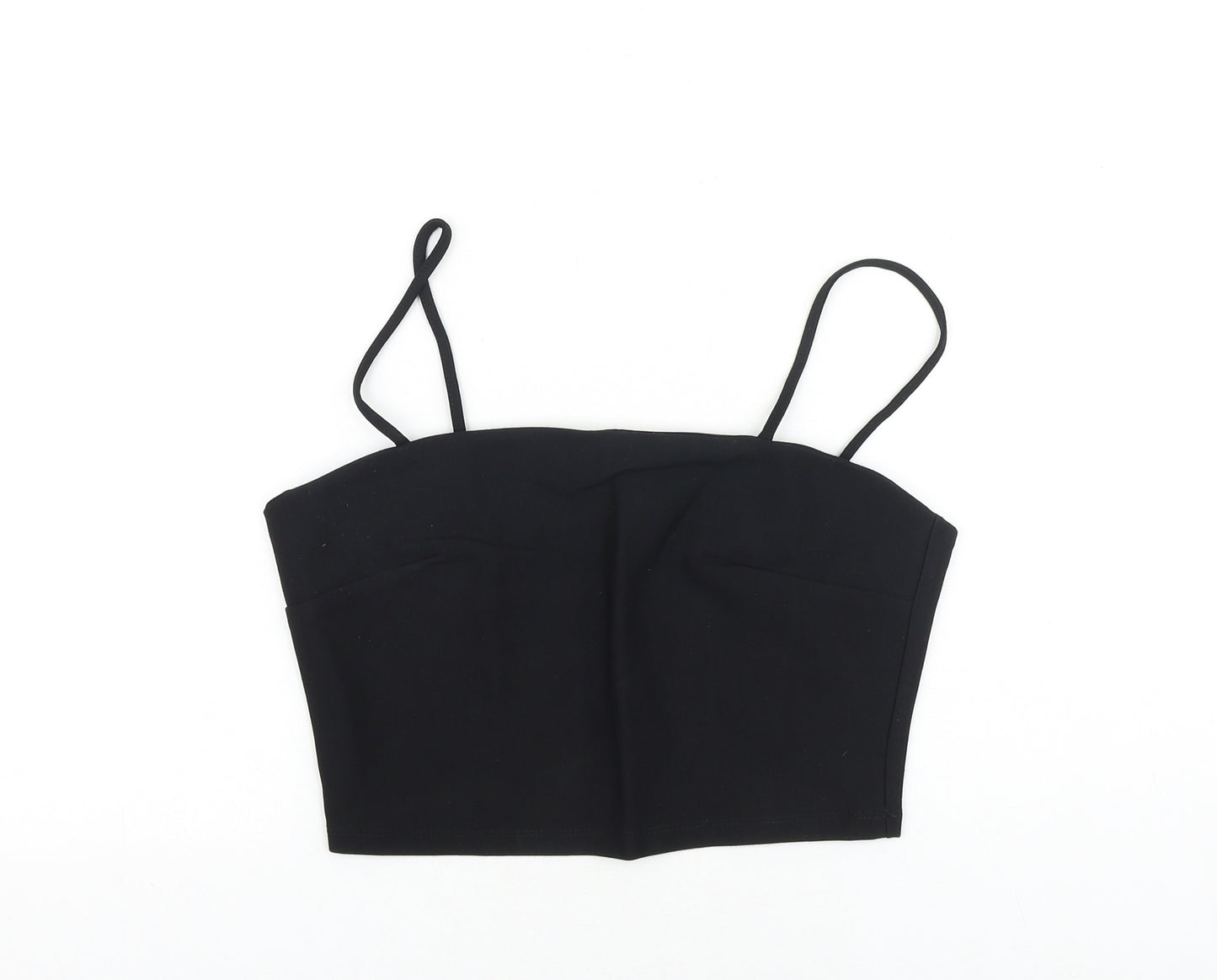 Topshop Womens Black Viscose Cropped Tank Size 12 Square Neck