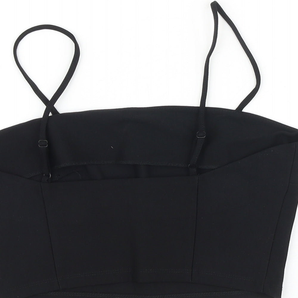 Topshop Womens Black Viscose Cropped Tank Size 12 Square Neck