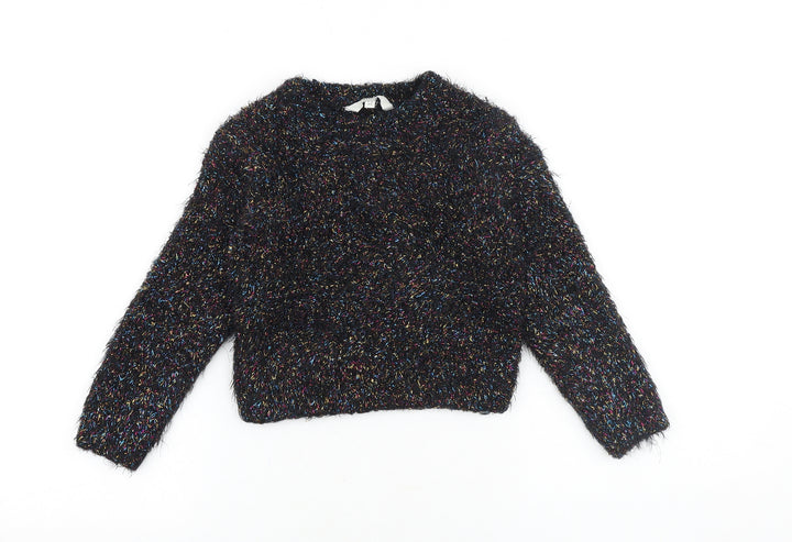 Miss Evie Girls Black Round Neck Polyamide Pullover Jumper Size 9-10 Years Pullover