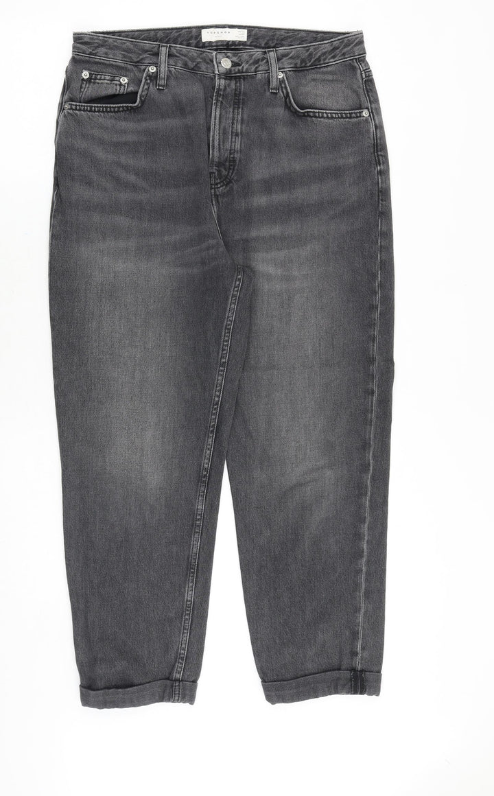 Topshop Womens Grey Cotton Straight Jeans Size 30 in Regular Zip