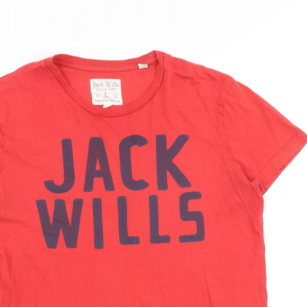 Jack Wills Mens Red Cotton T-Shirt Size XS Round Neck