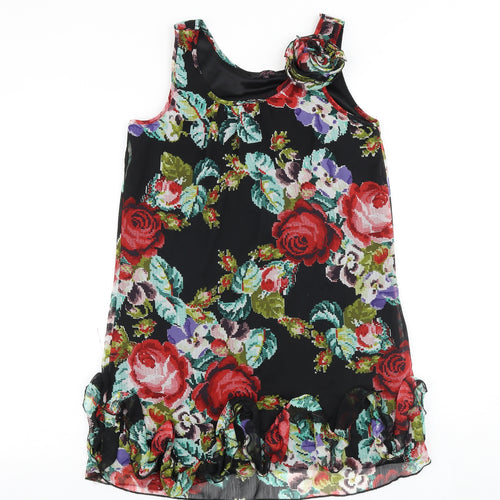 Lila Womens Black Floral Polyester Basic Tank Size 12 Round Neck