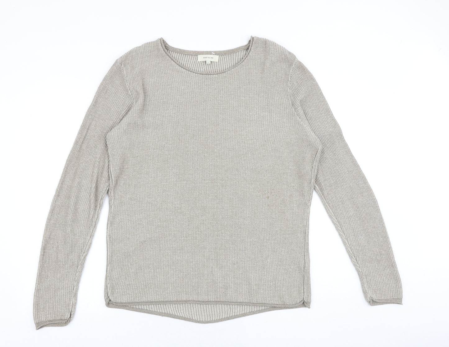 River Island Mens Beige Round Neck Acrylic Pullover Jumper Size L Long Sleeve