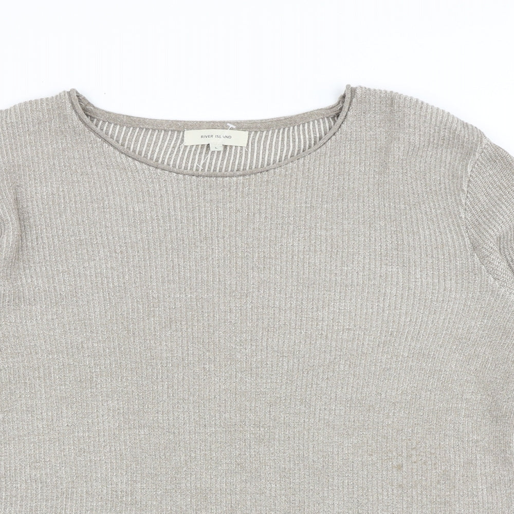River Island Mens Beige Round Neck Acrylic Pullover Jumper Size L Long Sleeve