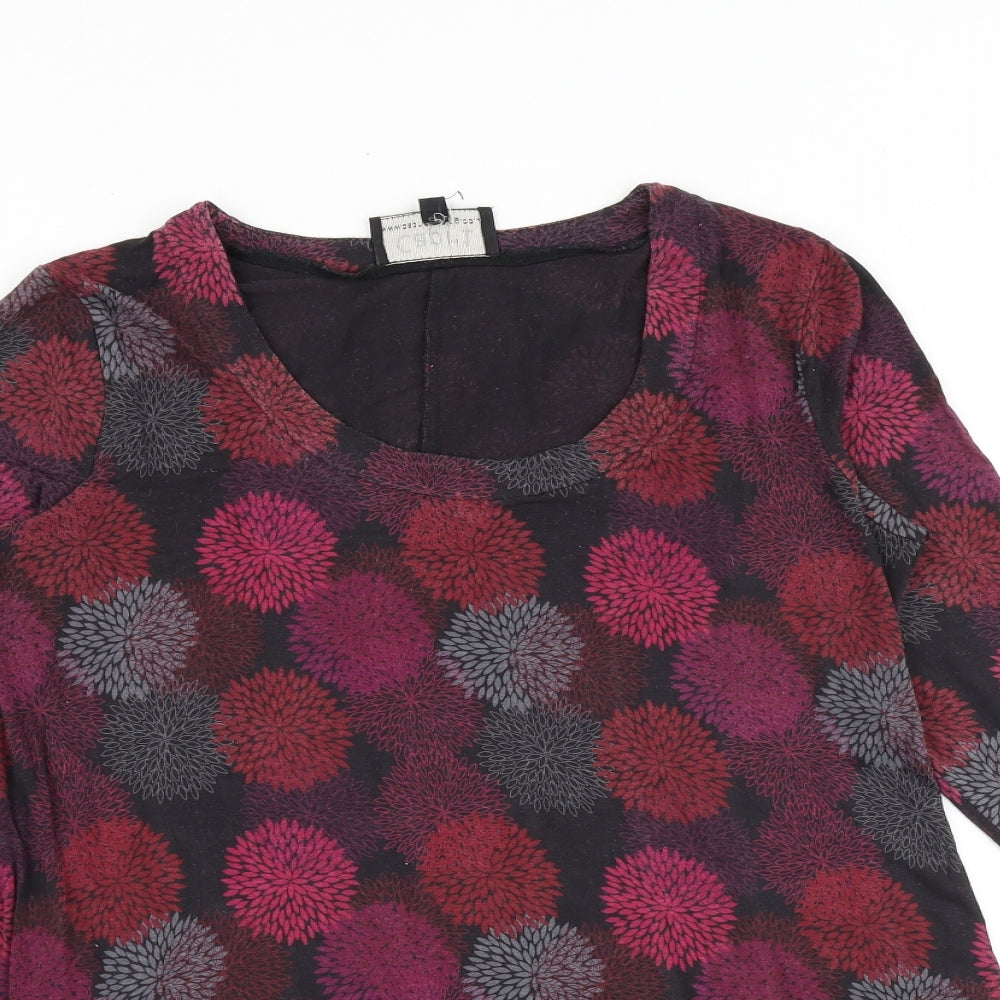 Capri Womens Black Geometric Viscose Basic T-Shirt Size 12 Scoop Neck