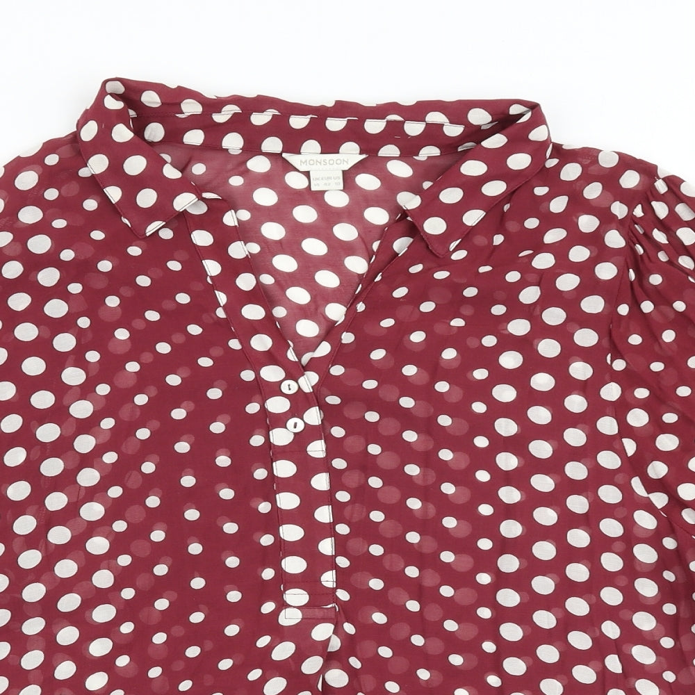 Monsoon Womens Purple Geometric Viscose Basic Blouse Size 14 Collared