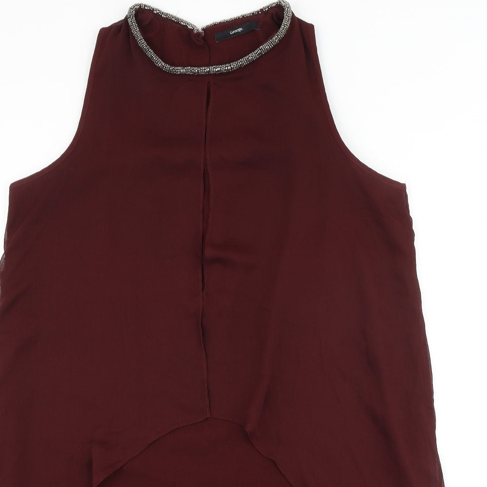 George Womens Purple Polyester A-Line Size 14 Round Neck Pullover