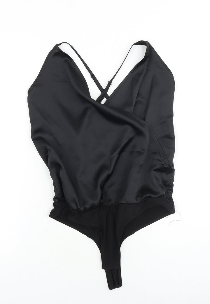 ASOS Womens Black Polyester Bodysuit One-Piece Size 10 Snap - Wrap Front Detail