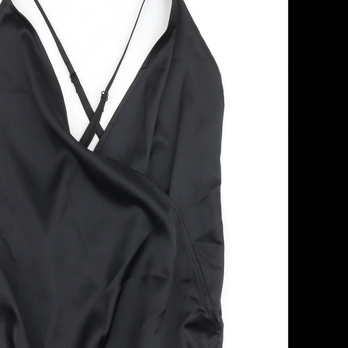 ASOS Womens Black Polyester Bodysuit One-Piece Size 10 Snap - Wrap Front Detail
