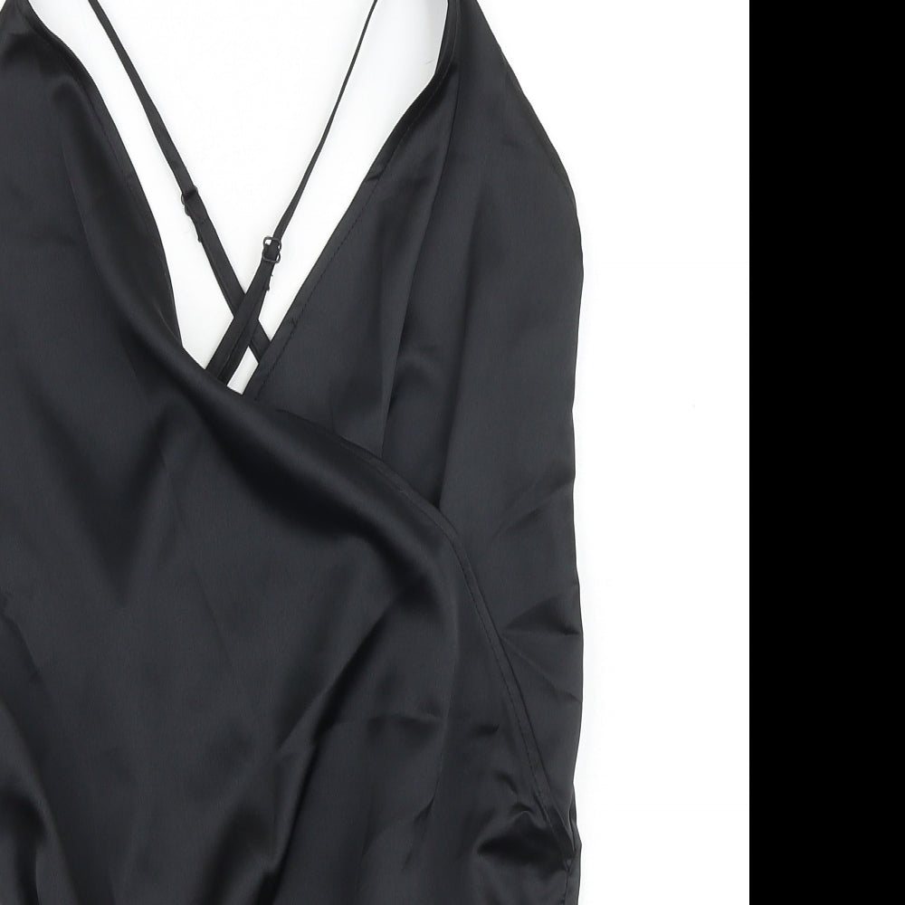 ASOS Womens Black Polyester Bodysuit One-Piece Size 10 Snap - Wrap Front Detail