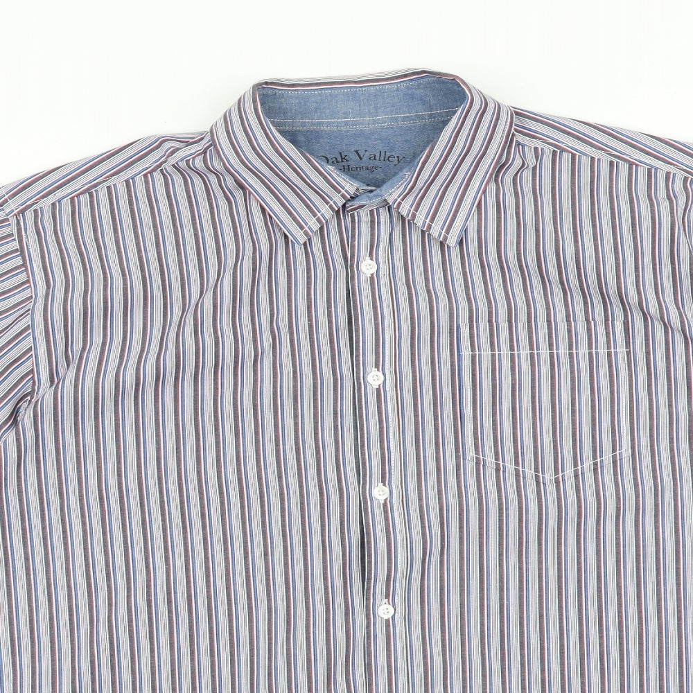 Oak valley Mens Multicoloured Striped Cotton Button-Up Size L Collared Button