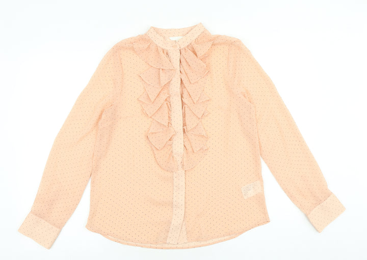 H&M Womens Pink Polka Dot Polyester Basic Button-Up Size 8 Collared