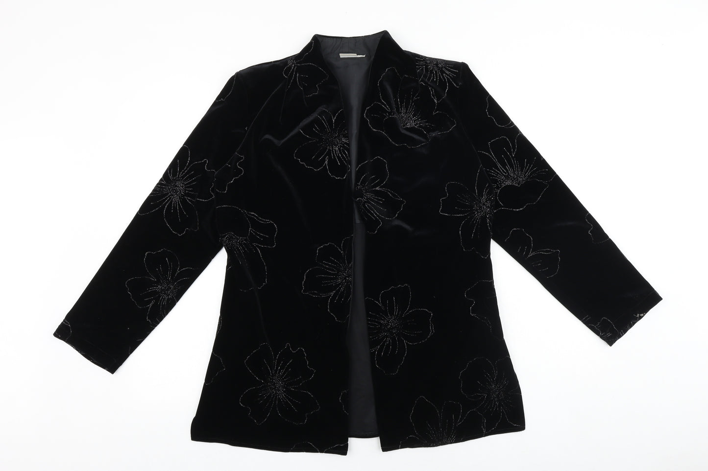 Scott&Taylor Womens Black Geometric Jacket Blazer Size 14 Button - Flower