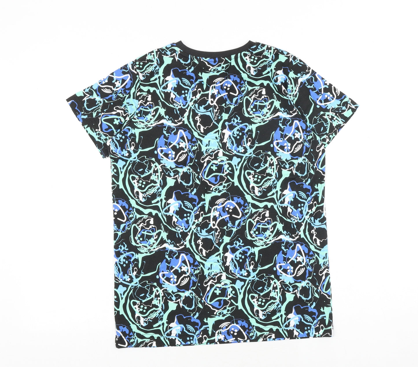 Matalan Boys Black Geometric 100% Cotton Pullover T-Shirt Size 13 Years Round Neck Pullover