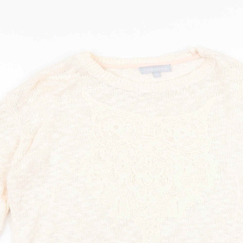 Debenhams Womens Orange Round Neck Acrylic Pullover Jumper Size 12 - Owl Print