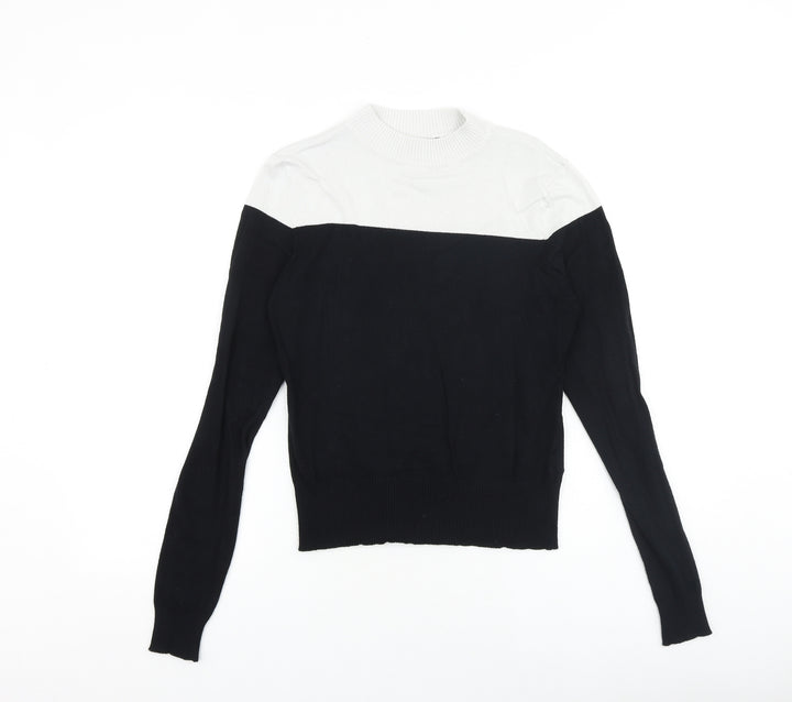 New Look Womens Black Mock Neck Striped Viscose Pullover Jumper Size 12