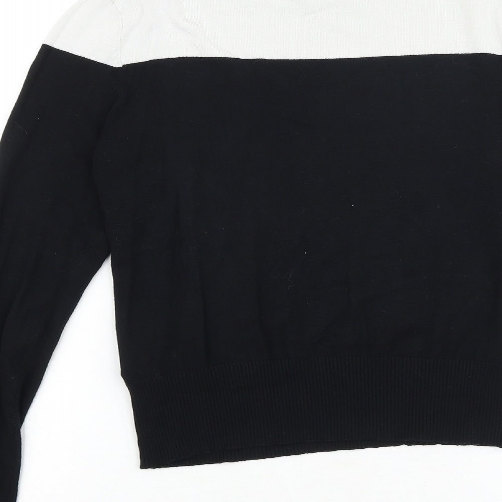 New Look Womens Black Mock Neck Striped Viscose Pullover Jumper Size 12