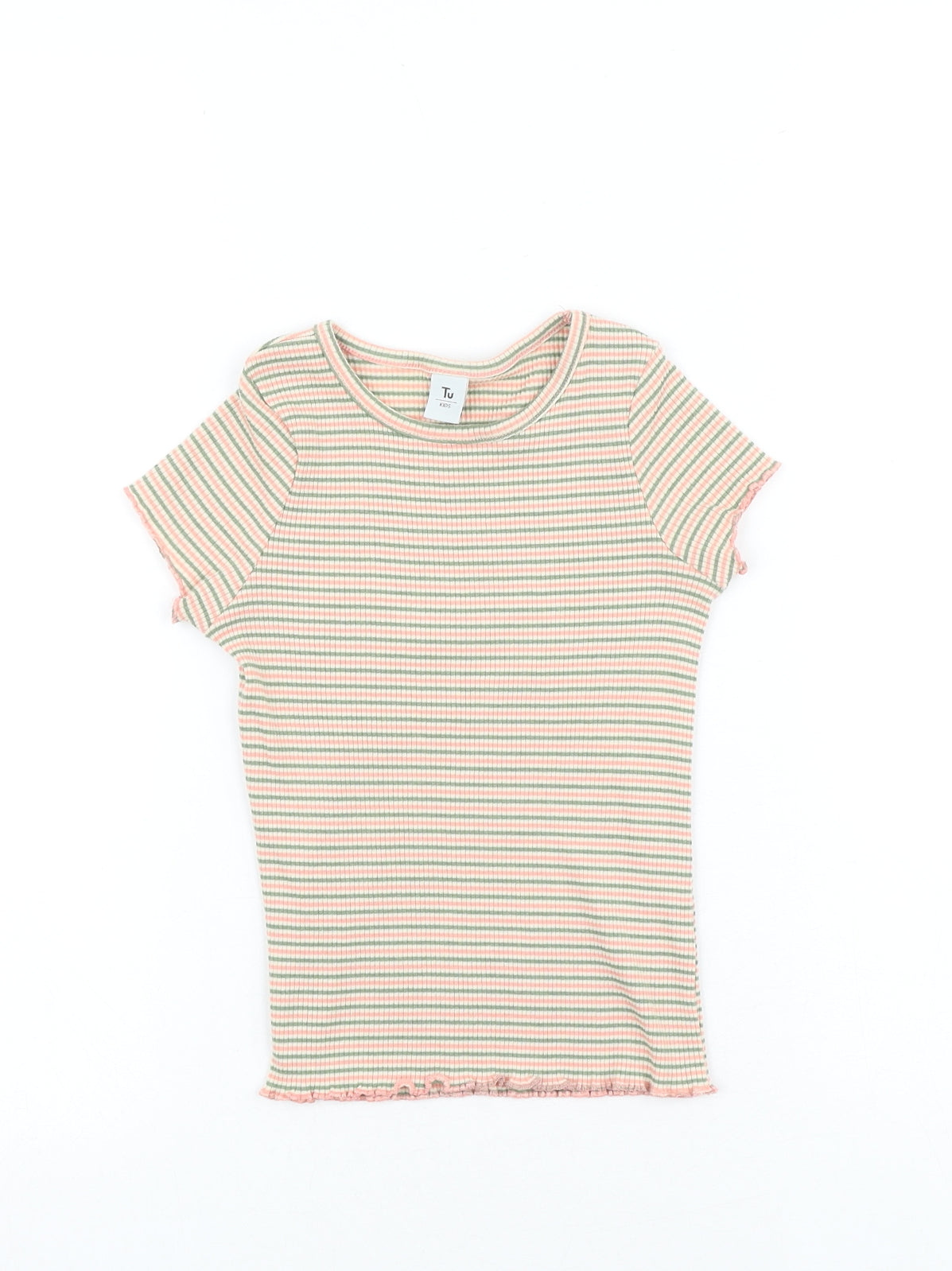 TU Girls Multicoloured Striped Cotton Basic T-Shirt Size 6 Years Round Neck Pullover