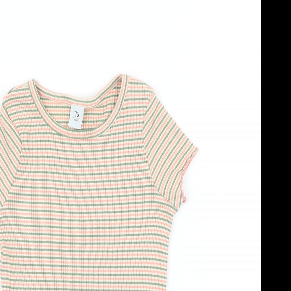 TU Girls Multicoloured Striped Cotton Basic T-Shirt Size 6 Years Round Neck Pullover