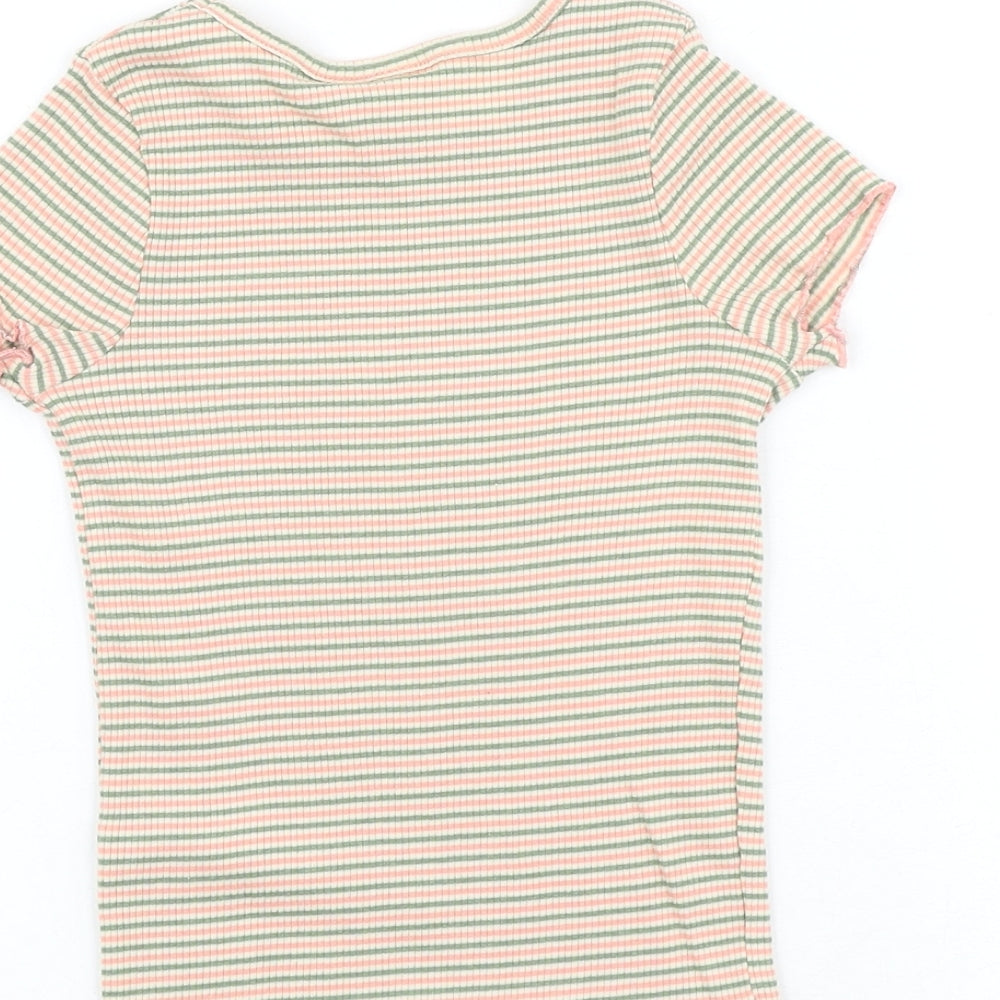 TU Girls Multicoloured Striped Cotton Basic T-Shirt Size 6 Years Round Neck Pullover