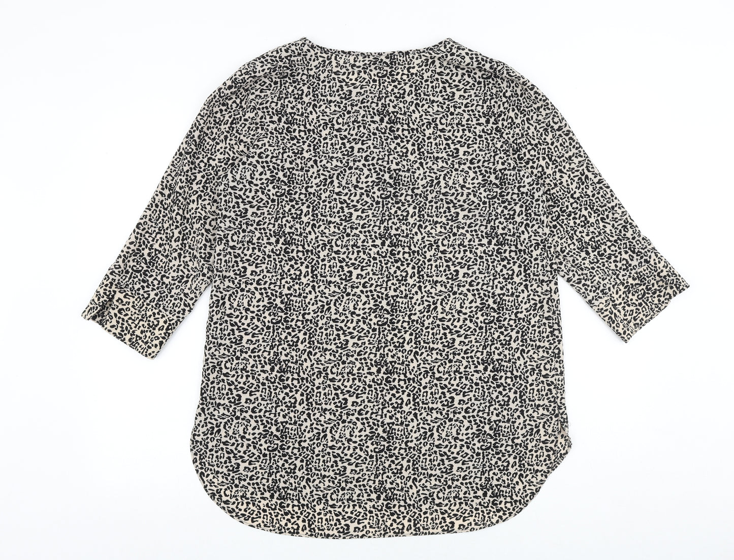 Papaya Womens Black Animal Print Polyester Basic Blouse Size 12 Boat Neck - Leopard Print