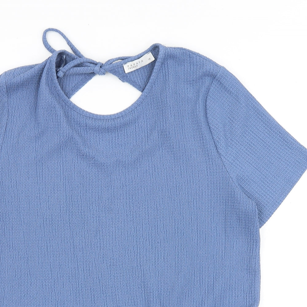 Papaya Womens Blue Polyester Basic Blouse Size 14 Round Neck - Peplum