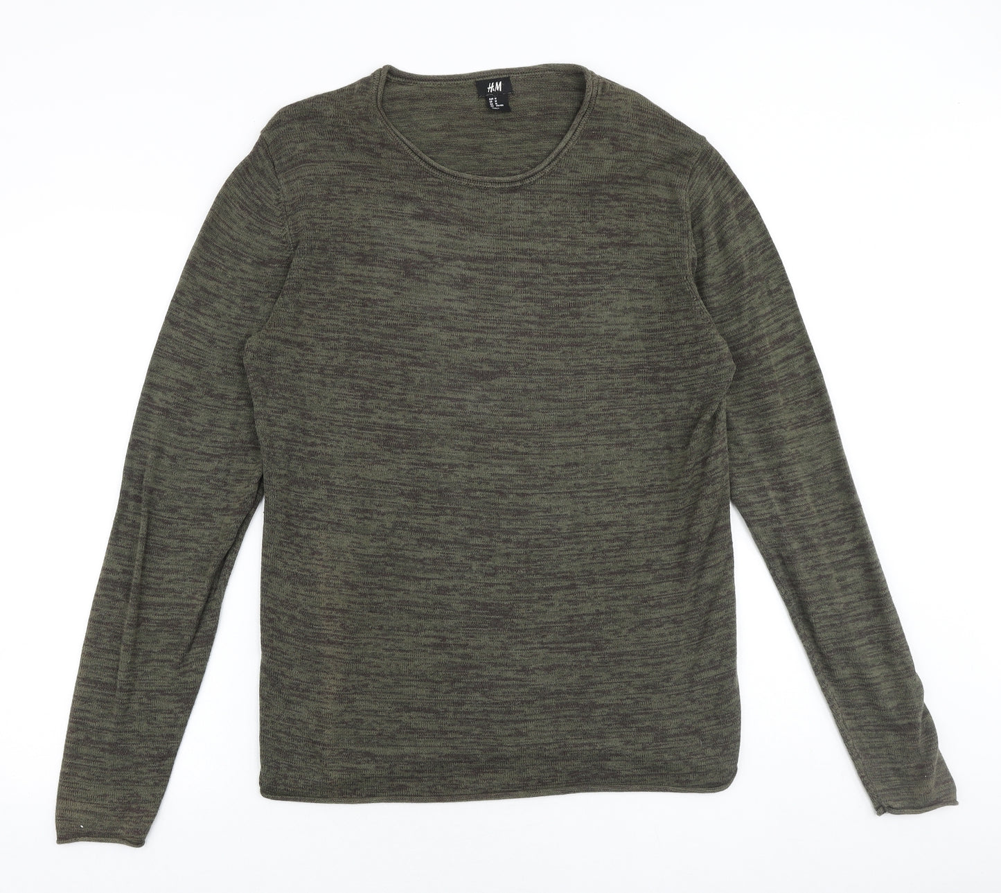 H&M Mens Green Round Neck Cotton Pullover Jumper Size M Long Sleeve