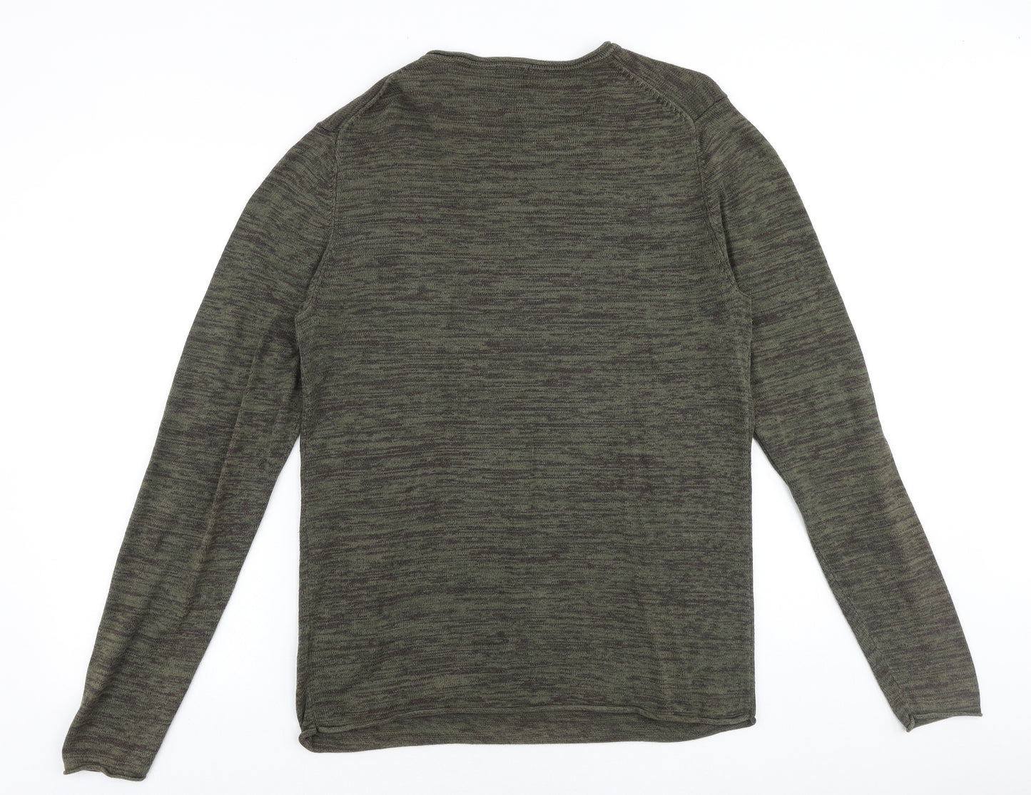 H&M Mens Green Round Neck Cotton Pullover Jumper Size M Long Sleeve