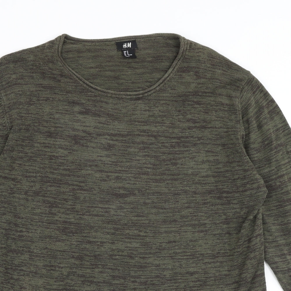 H&M Mens Green Round Neck Cotton Pullover Jumper Size M Long Sleeve
