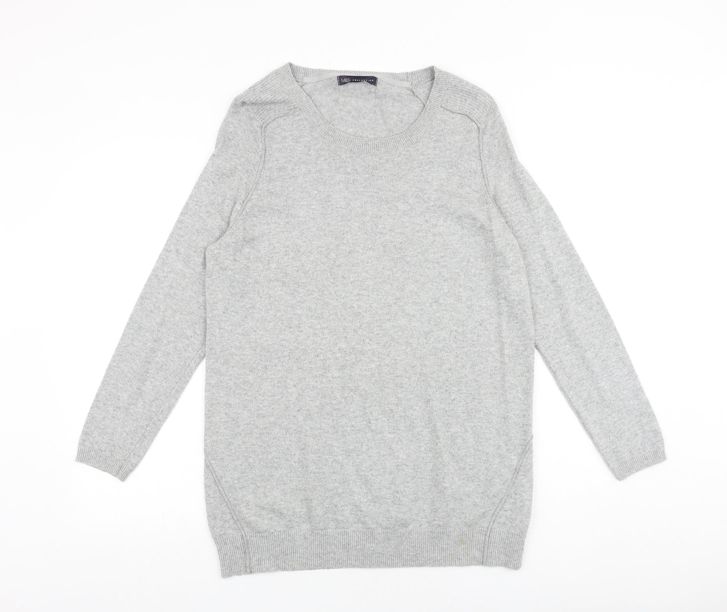 Marks and Spencer Womens Grey Round Neck Acrylic Pullover Jumper Size 14