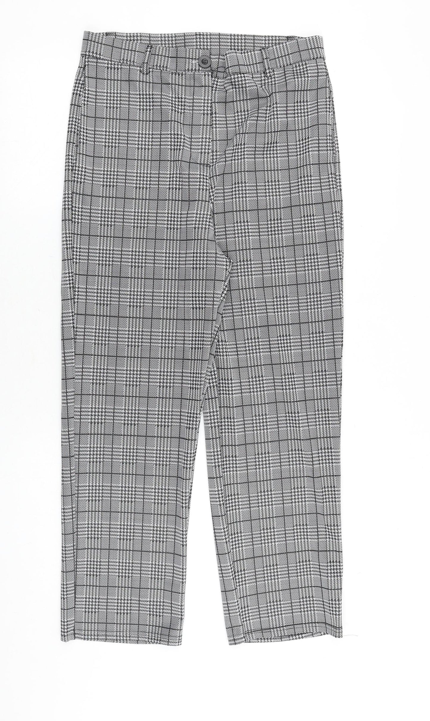 Preworn Womens Black Plaid Cotton Trousers Size L Regular Zip