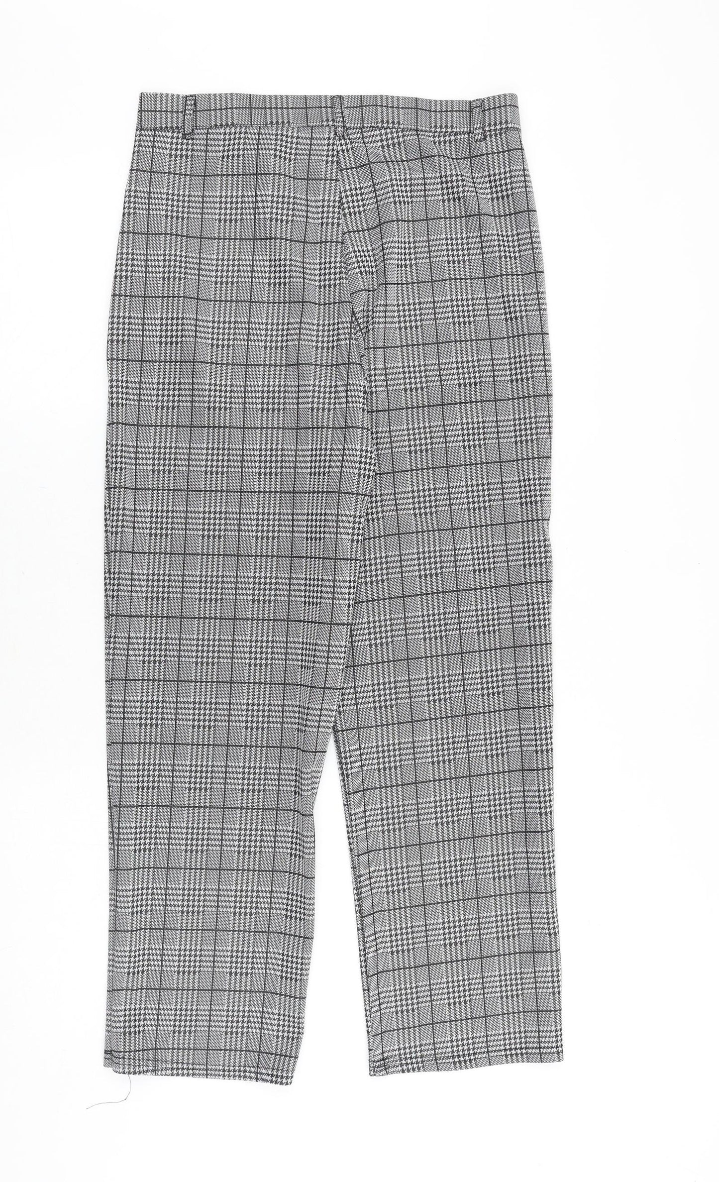 Preworn Womens Black Plaid Cotton Trousers Size L Regular Zip