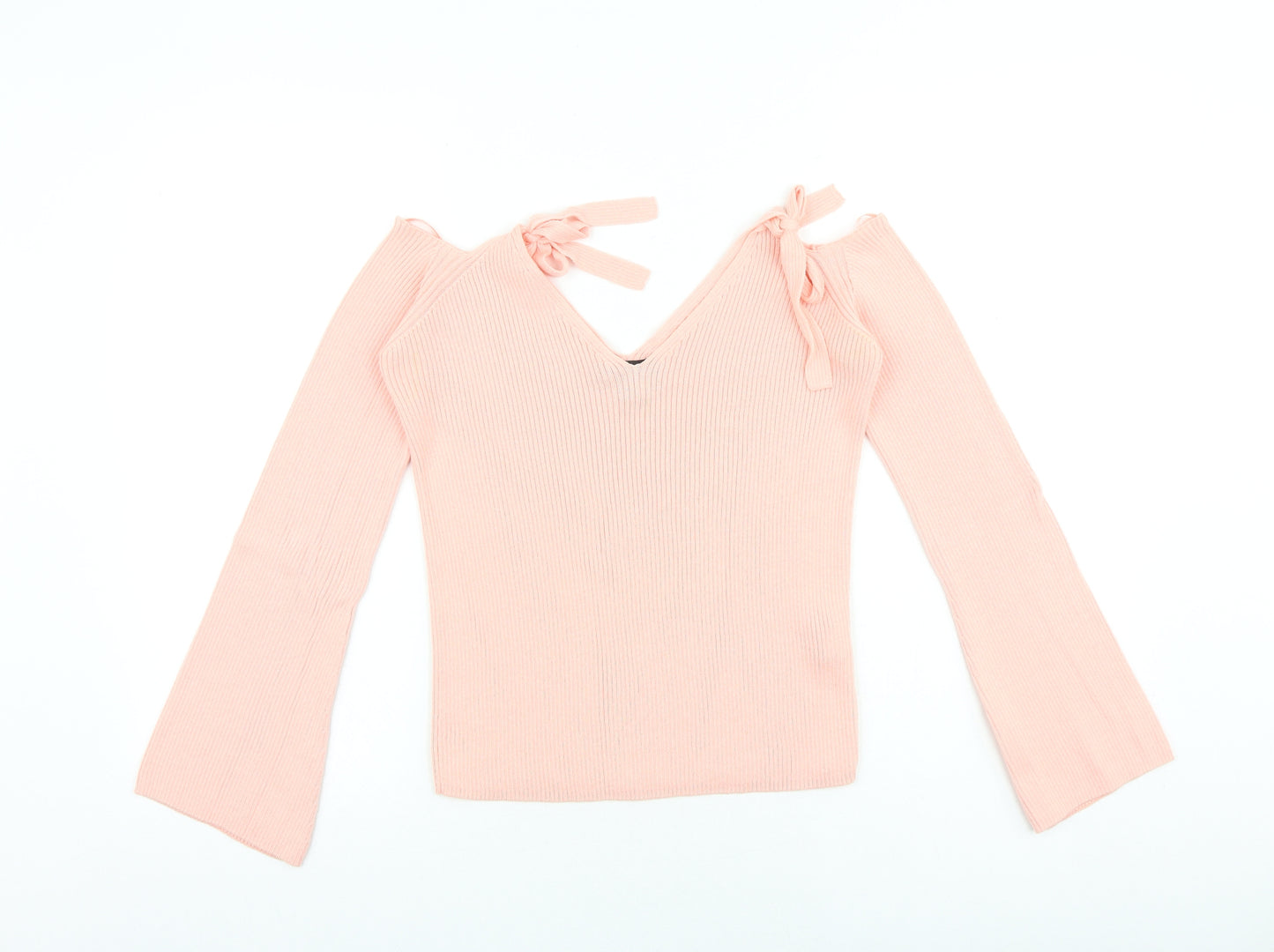 Primark Womens Pink V-Neck Acrylic Pullover Jumper Size 12