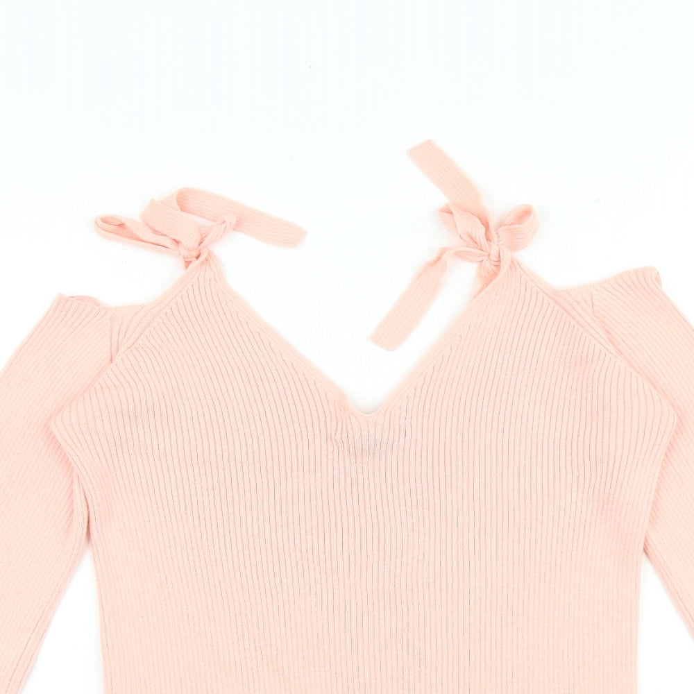 Primark Womens Pink V-Neck Acrylic Pullover Jumper Size 12