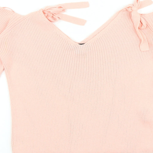 Primark Womens Pink V-Neck Acrylic Pullover Jumper Size 12